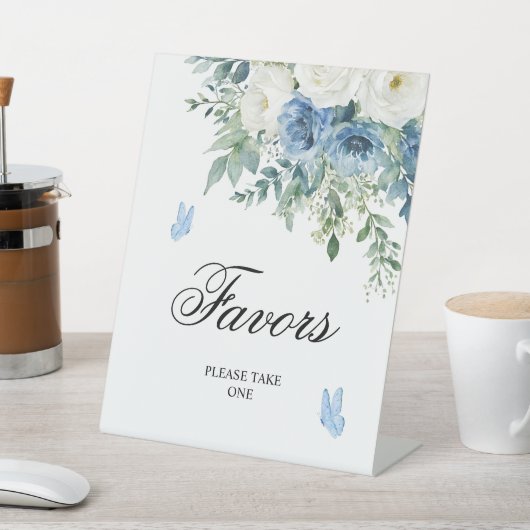 Signe De Table Dusty Blue Flowers Shower Favors Sign (In SItu)