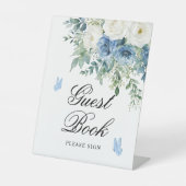 Signe De Table Dusty Blue Flowers Shower Guest Book Sign (Recto)