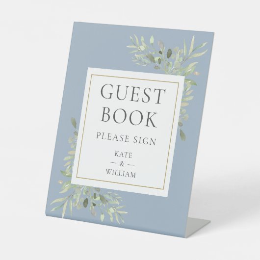 Signe De Table Dusty Blue Greenery Livre d'invité Mariage (Recto)