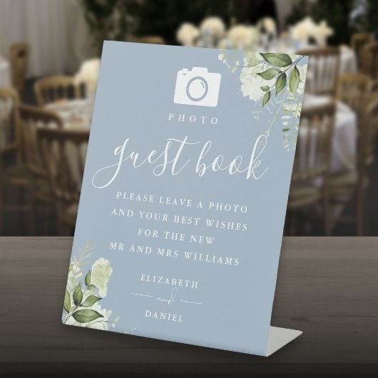 Signe De Table Dusty Blue Greenery Photo Guest Book Mariage