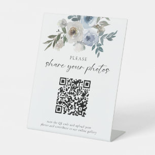 Signe De Table Dusty Blue Mariage Photos QR Code Welcome Script