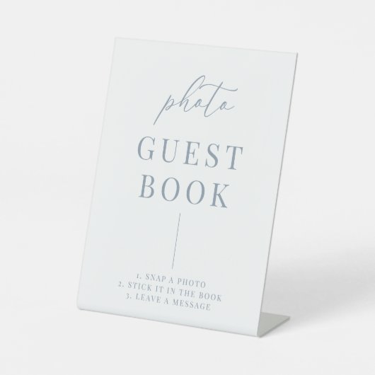 Signe De Table Dusty Blue Modern Elegant Wedding Photo Livre d'or (Recto)