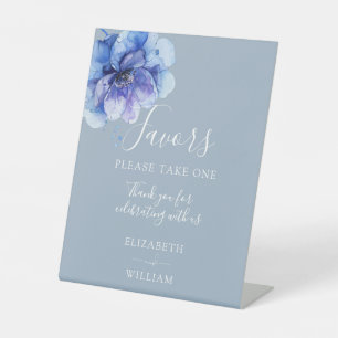 Signe De Table Dusty Blue Moderne Aquarelle Florale Mariage Faveu