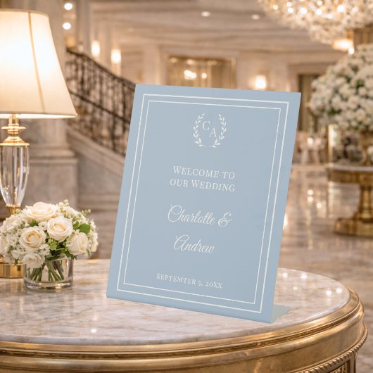 Signe De Table Dusty blue monogrammed elegant wedding welcome 