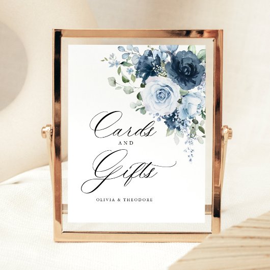 Signe De Table Dusty Blue Navy Floral Cards & Gifts Wedding Table