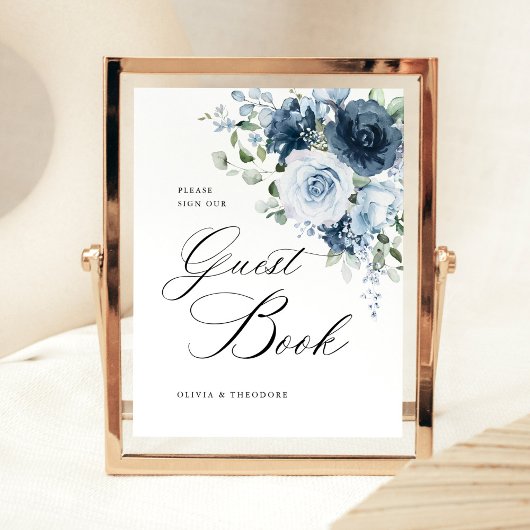 Signe De Table Dusty Blue Navy Floral Guest Book Wedding Table
