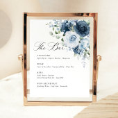 Signe De Table Dusty Blue Navy Floral Wedding Bar Menu Template