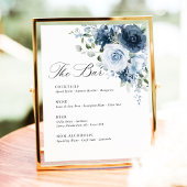 Signe De Table Dusty Blue Navy Floral Wedding Bar Menu Template