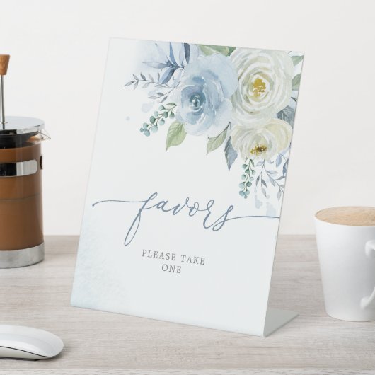 Signe De Table Dusty Blue Rose Flowers Shower Favors Sign (In SItu)