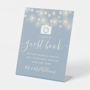 Signe De Table Dusty Blue String Lights Photo Livre d'invité