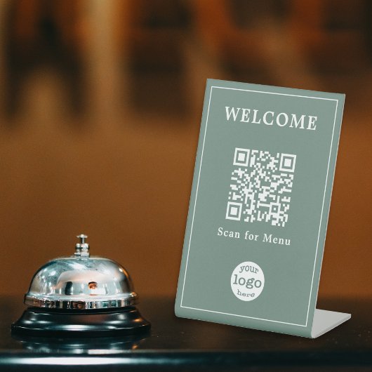 Signe De Table Dusty Green Hotel Cafe Menu QR Code Business Logo