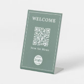 Signe De Table Dusty Green Hotel Cafe Menu QR Code Business Logo (Recto)