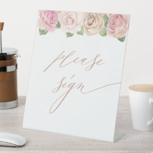 Signe De Table Dusty Rose Aquarelle Floral Mariage Livre d'or