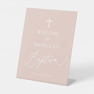 Signe De Table Dusty rose Croix blanche fille Affiche de bienvenu