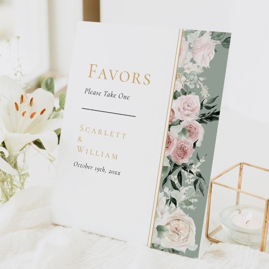 Signe De Table Dusty Rose Floral Gold Sage Green Wedding Faveurs