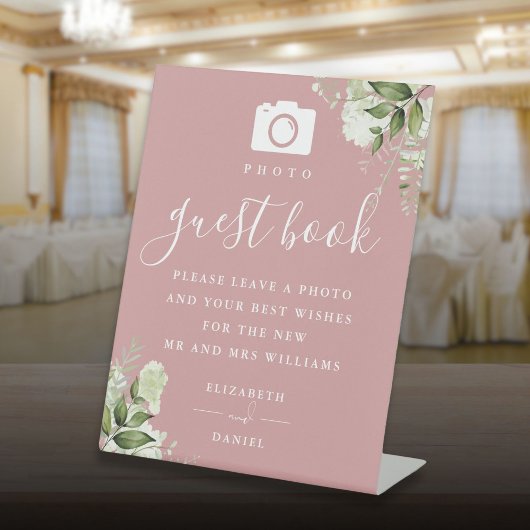 Signe De Table Dusty Rose Greenery Photo Guest Book Mariage