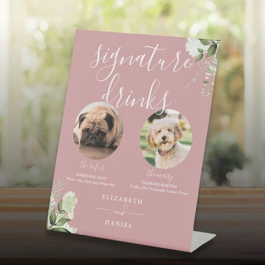 Signe De Table Dusty Rose Mariage Animaux de compagnie Signature