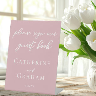 Signe De Table Dusty Rose Pink Typography Mariage Livre d'invité
