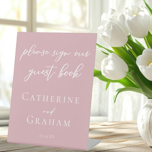 Signe De Table Dusty Rose Pink Typography Mariage Livre d'invité