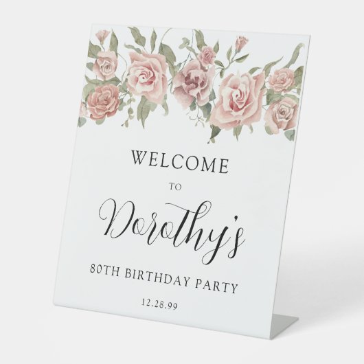 Signe De Table Dusty Rose Rose 80e anniversaire de bienvenue Tabl (Recto)