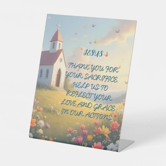 Signe De Table EASTER PRAYER église sur une colline (Recto)