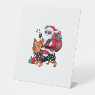 Signe De Table Éclairage de Noël Père Noël équitation Yorkshire T