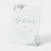 Signe De Table Écriture florale bleu Dusty Livre d'Invité Mariage (Recto)