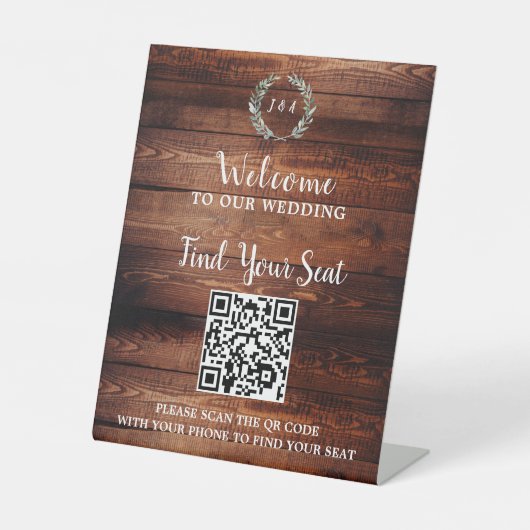 Signe De Table Écriture manuscrite QR code siège mariage rustique (Recto)