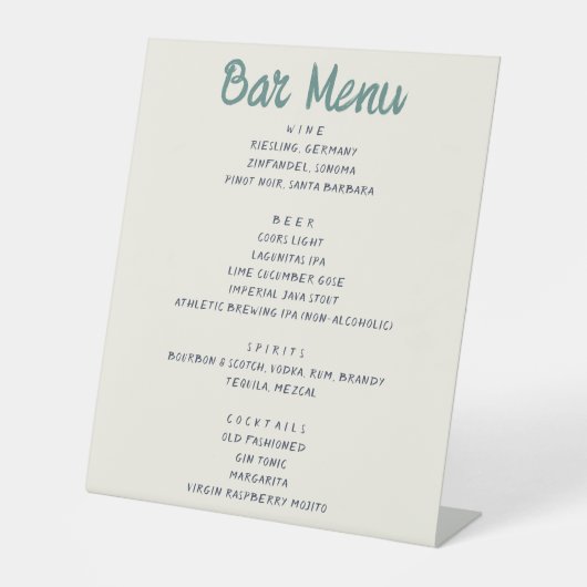 Signe De Table Écriture manuscrite Retro Vert Bleu Mariage Menu (Recto)