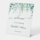 Signe De Table Eeucalyptus mariage script vert bienvenue (Recto)