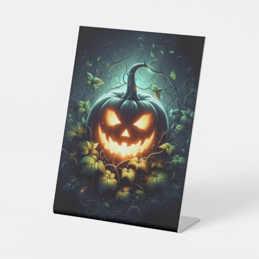 Signe De Table Éffrayant nature brillant Halloween citrouille (Recto)