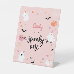 Signe De Table Éffrayant un joli Fantôme rose Halloween 1er anniv