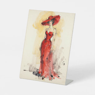 Signe De Table Élégance Intemporelle – Art de Portrait de Femme A