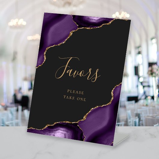 Signe De Table Élégant Agate violet or foncé mariage favorise