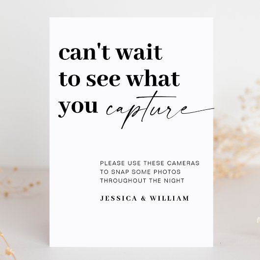 Signe De Table Élégant appareil photo moderne Mariage jetable Sig