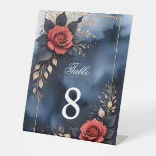 Signe De Table Élégant arrangement rose avec feuillage doré