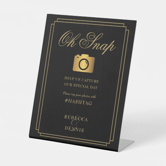 Signe De Table Élégant Art Déco Classique Noir Et Or Oh Snap (Recto)