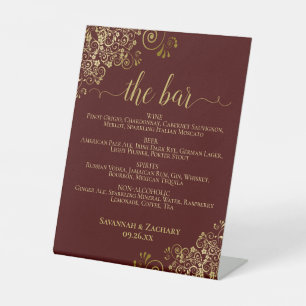 Signe De Table Elégant Auburn & Gold Boissons ou Bar Menu Mariage