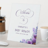 Signe De Table Elégant Baby shower de fleurs violettes aquarelle (In SItu)