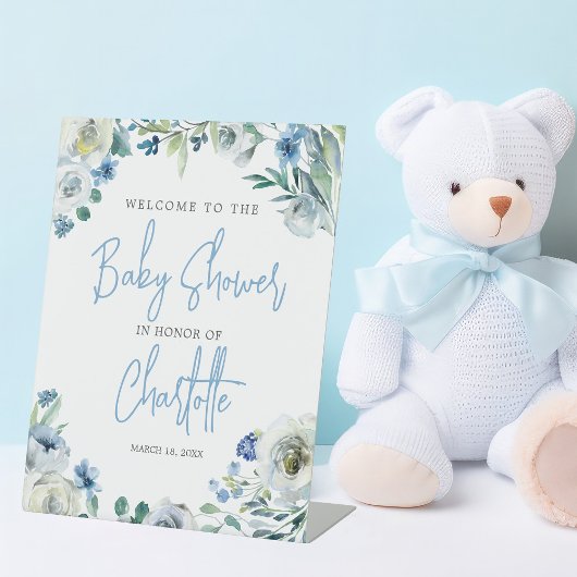 Signe De Table Elégant Baby shower Floral Bleu Printemps Bienvenu