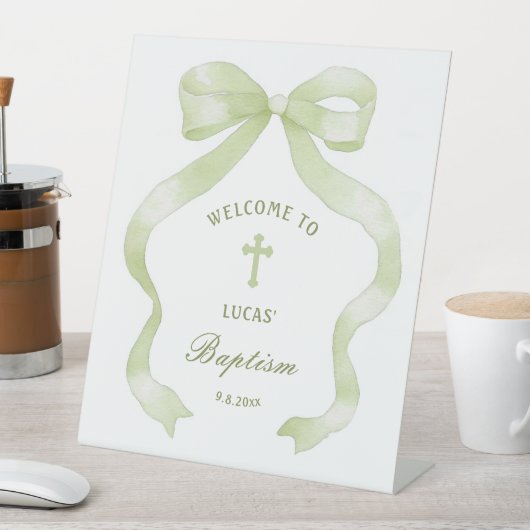 Signe De Table Élégant Baptême de la Bow verte (In SItu)