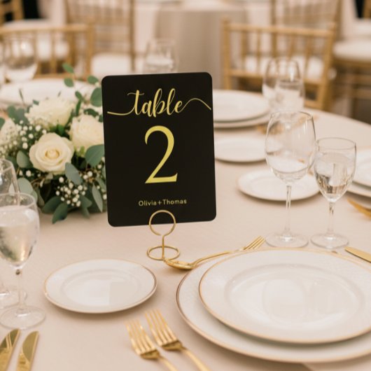 Signe De Table Elegant Black and Gold Wedding Table Number