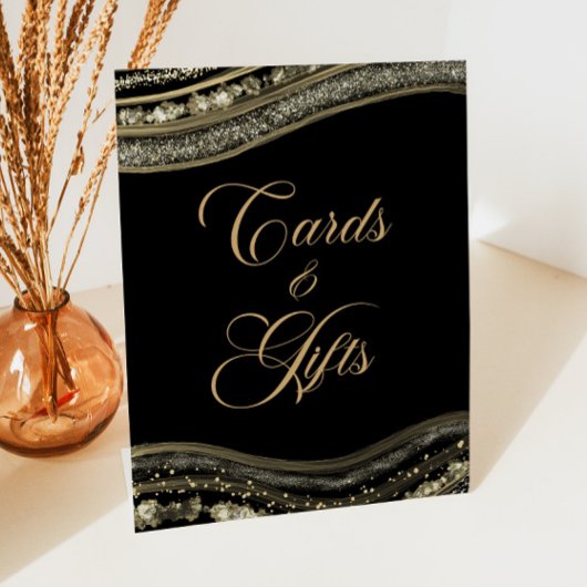 Signe De Table Elegant Black Gold Agate Cards & Gifts