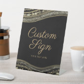 Signe De Table Elegant Black Gold Agate Custom Text (In SItu)