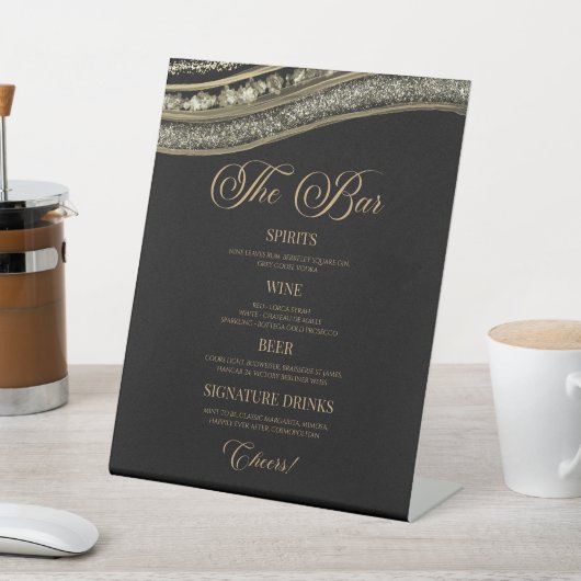 Signe De Table Elegant Black Gold Agate Party Bar Menu (In SItu)