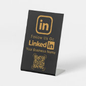 Signe De Table Elegant Black Gold LinkedIn QR Code Business Sign (Recto)