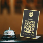 Signe De Table Élégant Black Gold Logo QR Code Restaurant Menu