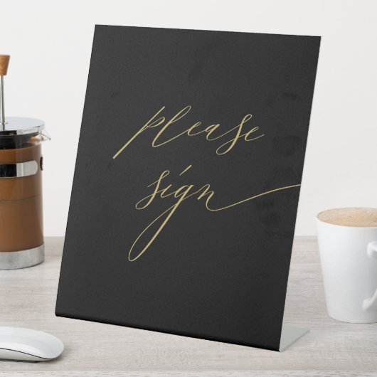 Signe De Table Elégant Black Gold Modern Script Mariage livre d'o (In SItu)