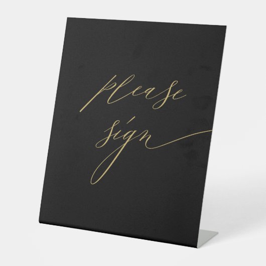 Signe De Table Elégant Black Gold Modern Script Mariage livre d'o (Recto)