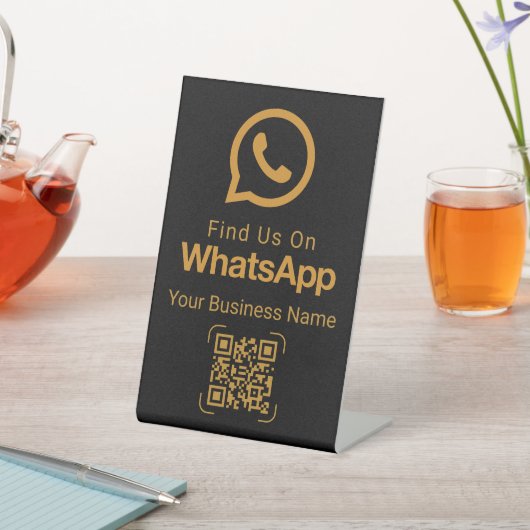 Signe De Table Elegant Black Gold WhatsApp QR Code Business Sign (In SItu)